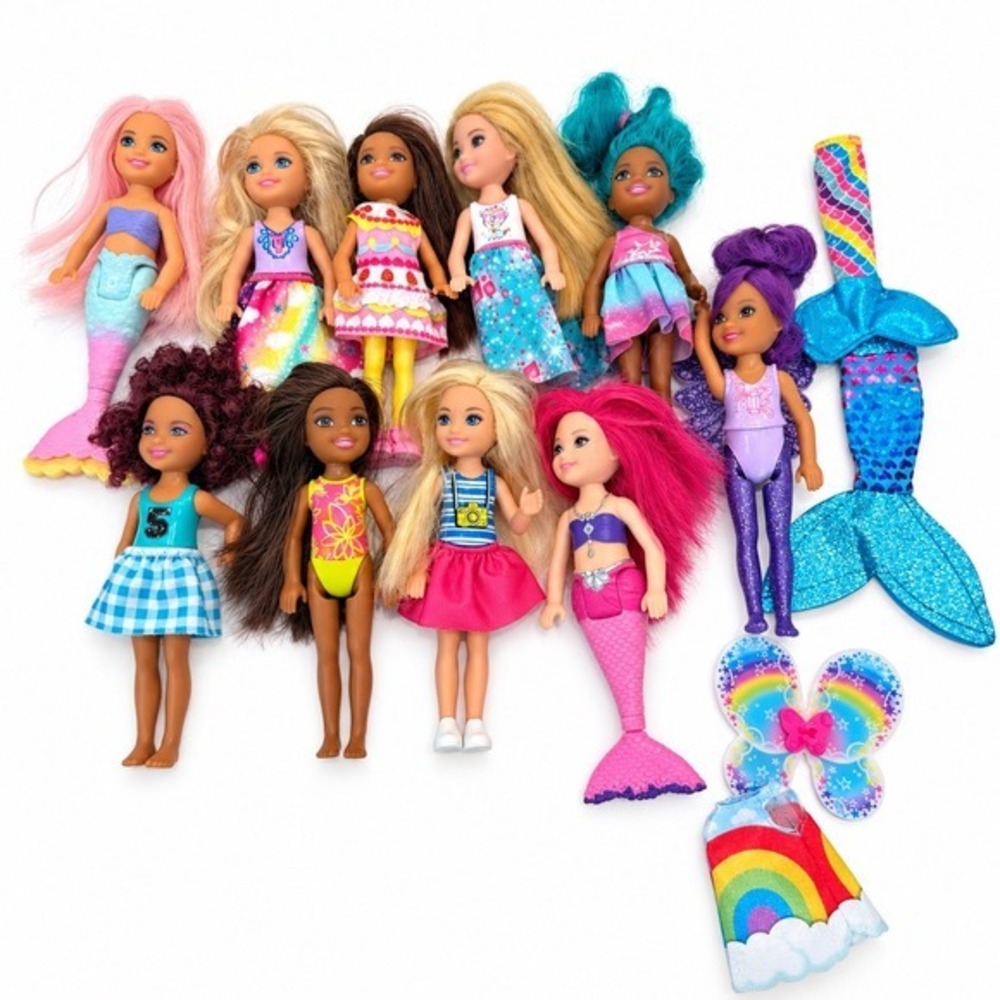 Mattel Barbie Chelsea Doll Lot 10 Dolls Mermaid Fairy Fashion Accessories